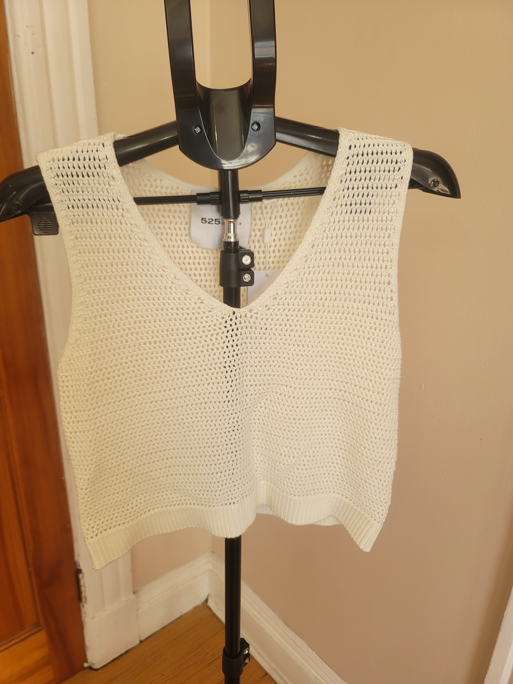 525 America Cream Open-Knit V-Neck Crop Tank